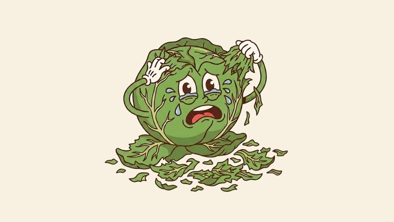 Illustrazione di un cavolo antropomorfo disperato che si strappa le foglie dalla testa
